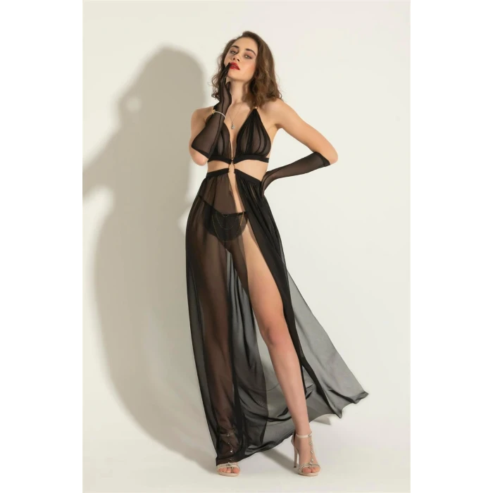 Gallipoli 6132 Bayan Transparan Elbise String Takım