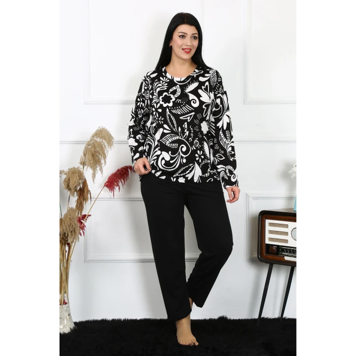 Giyim Kadın Büyük Beden Penye Uzun Kol Pijama Takım