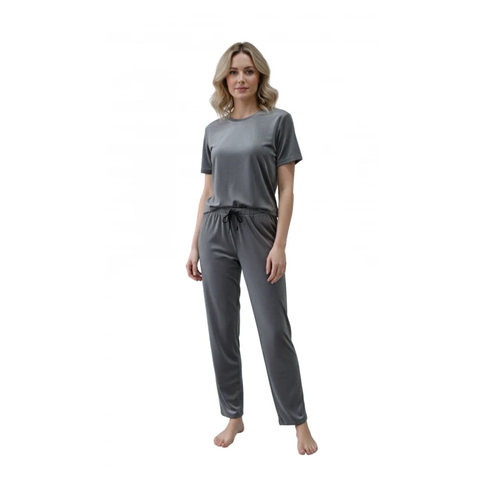 Kadife Bayan Tek Alt 9302 Fransız Kadife Açık Gri