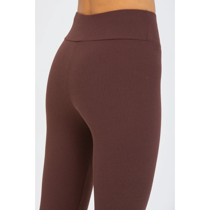 Kahverengi Yüksek Bel Fitilli Tayt 0608