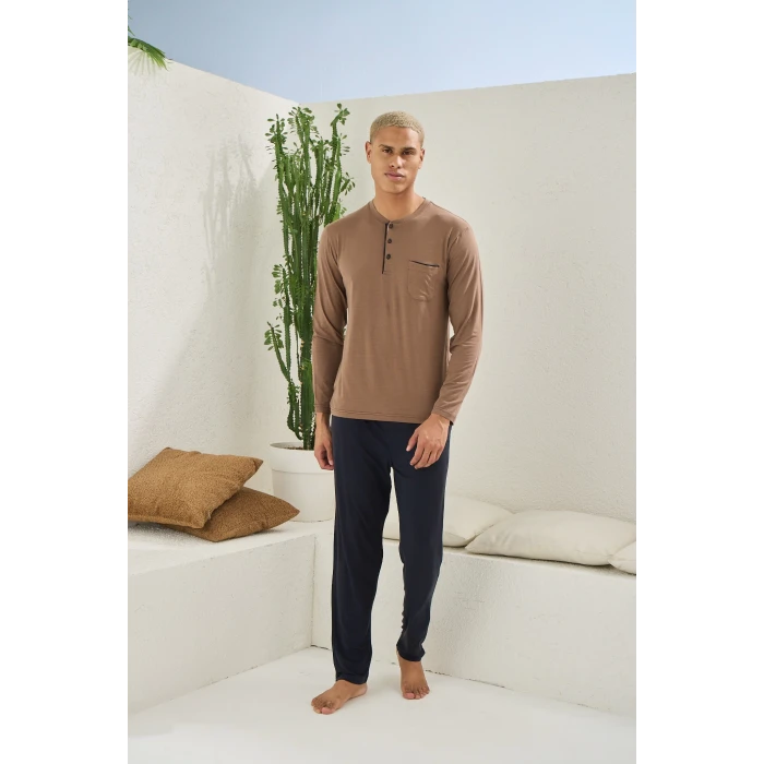 Kocabey 9220 Erkek Midi Yaka Uzun Kol Pijama Takım