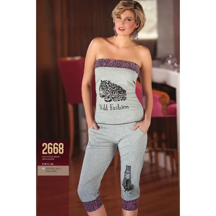 Leopar Desenli Straplez Takım