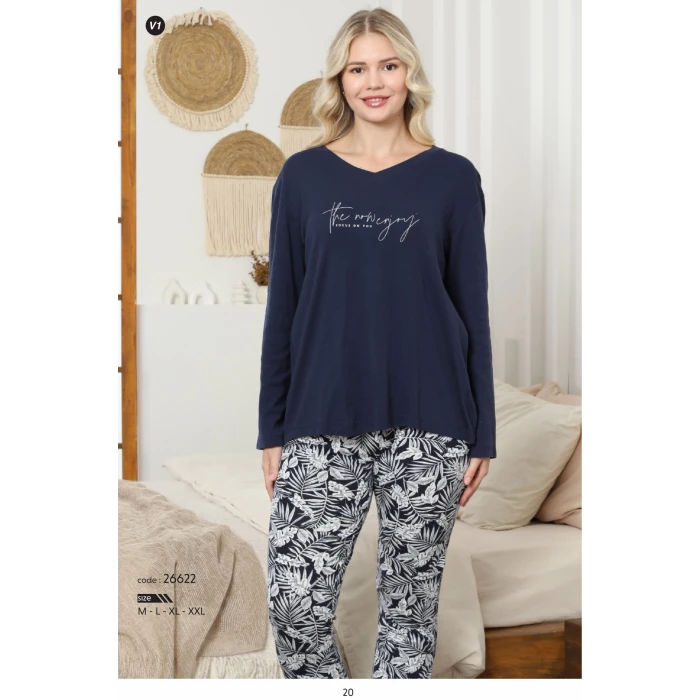 Limissi Kadın V Yaka Üstü Lacivert Pijama Takımı 26622