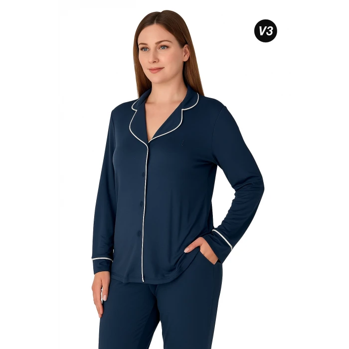 Limissi Önden Düğmeli Kadın Pijaması Acivert Renk 26611