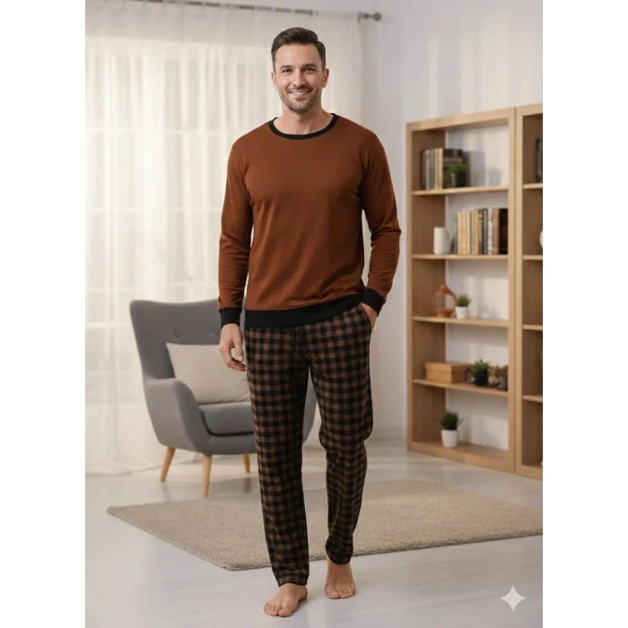 Pijalüx Tek Alt Ekose Kalın Poplin Kışlık Ev Pantalonu