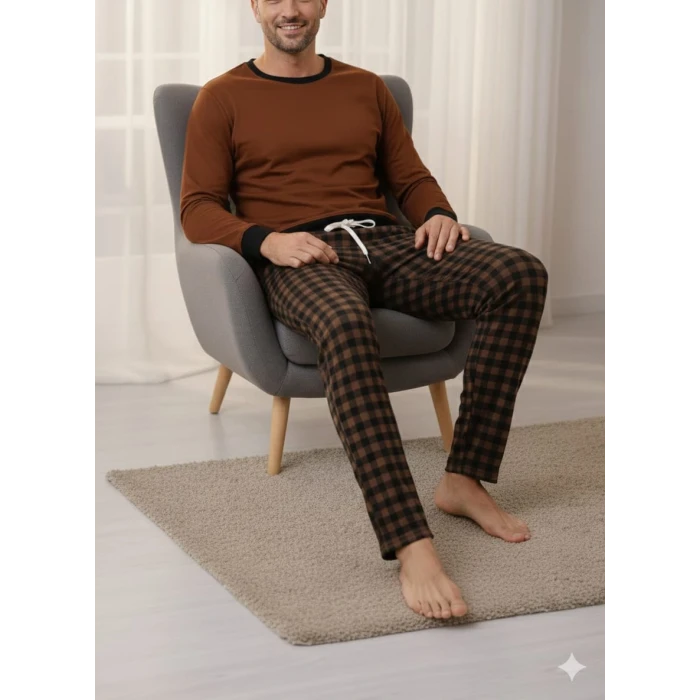 Pijalüx Tek Alt Ekose Kalın Poplin Kışlık Ev Pantalonu