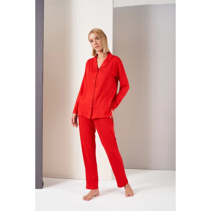 Pjs 26028 Bayan Önden Düğmeli Pijama Takımı