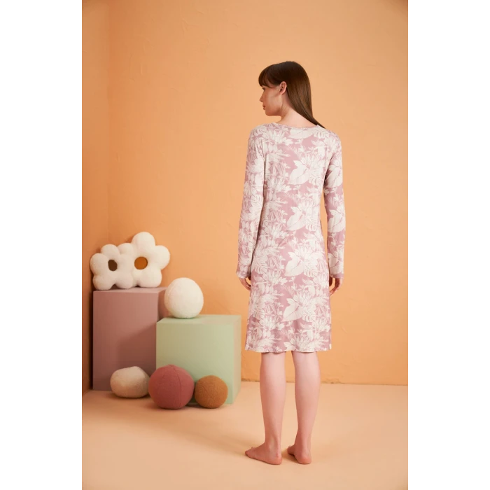 Pjs 28019 Kadın Uzun Kol Desenli Gecelik