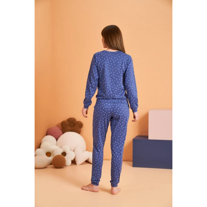 Pjs 28081 Kadın Uzun Kol Yuvarlak Yaka Kalpli Pijama Takım