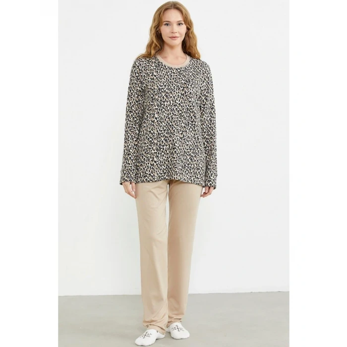 Sementa 76413 Rahat Kalıp Leopar Kombinli Pijama Takım