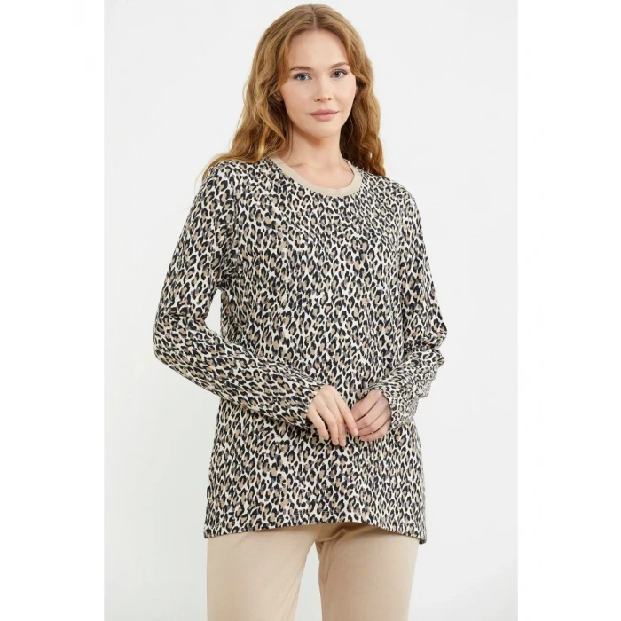 Sementa 76413 Rahat Kalıp Leopar Kombinli Pijama Takım