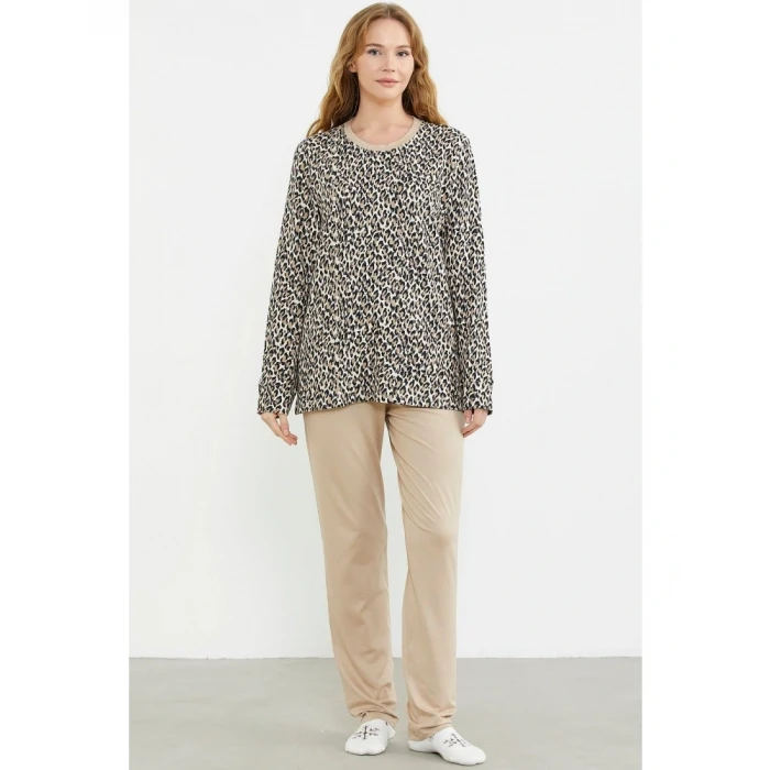 Sementa 76413 Rahat Kalıp Leopar Kombinli Pijama Takım