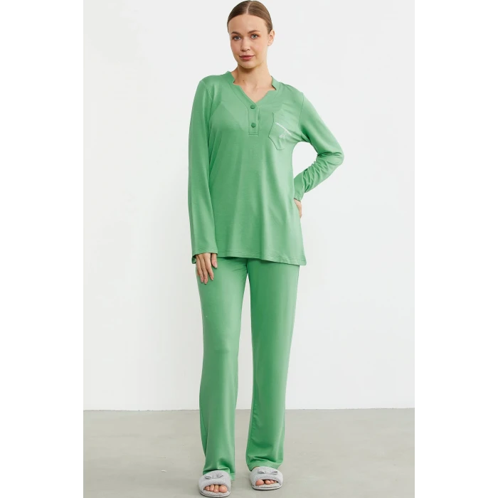 Sementa 76438 Yarım Düğmeli Cep Detaylı Pijama Takım