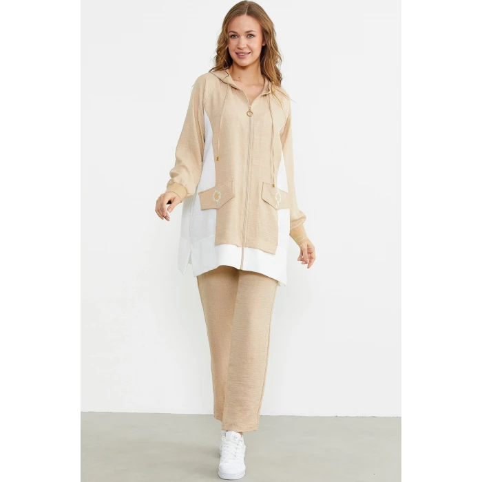 Sementa 76448 Keten Görünümlü Kapüşonlu Tunik Takım