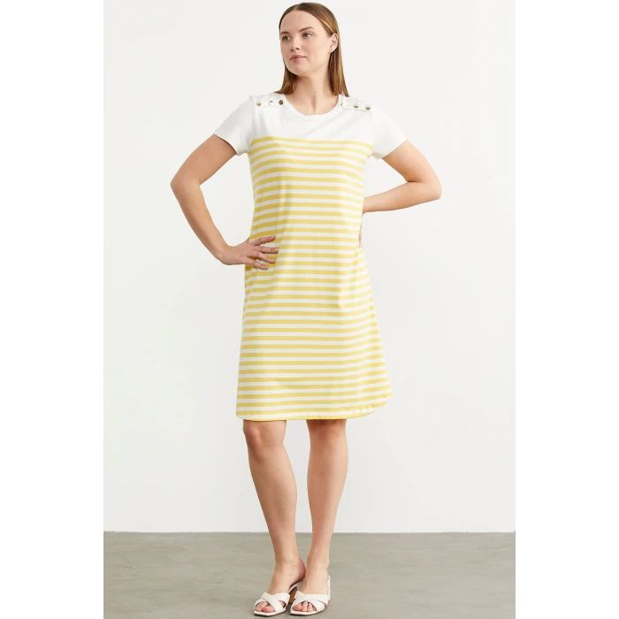 Sementa 77482 Düğme Detaylı Çizgili Penye Elbise