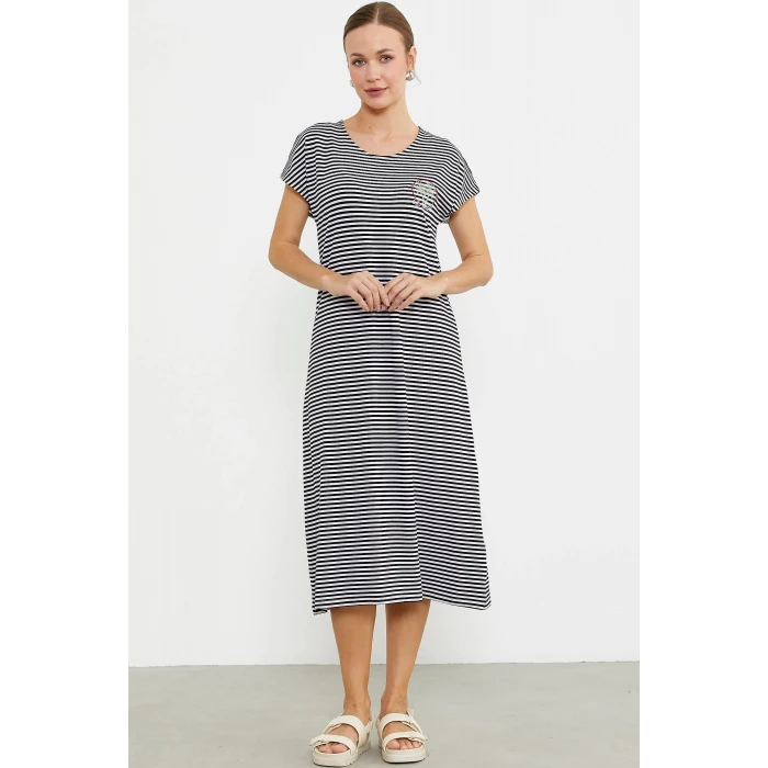 Sementa 77489 Nakış Detaylı Marine Penye Elbise