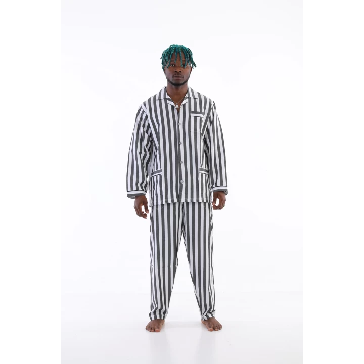 4007 Uzun Kol Çizgili Gaffur Erkek  Pijama Takım