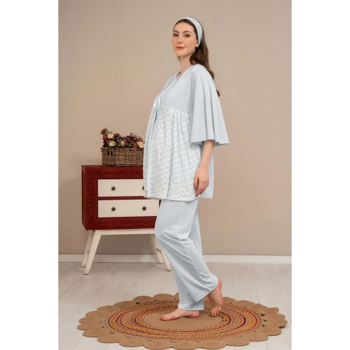 Ba-ha 4504 Dantel Sabahlıklı Lohusa Pijama Takımı