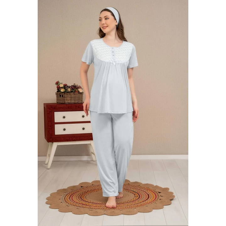 Ba-ha 4504 Dantel Sabahlıklı Lohusa Pijama Takımı