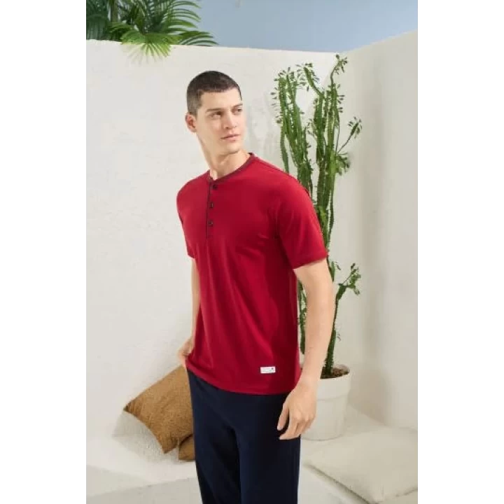 Erkek 2104 Erkek  Midi Yaka Pijama Takım
