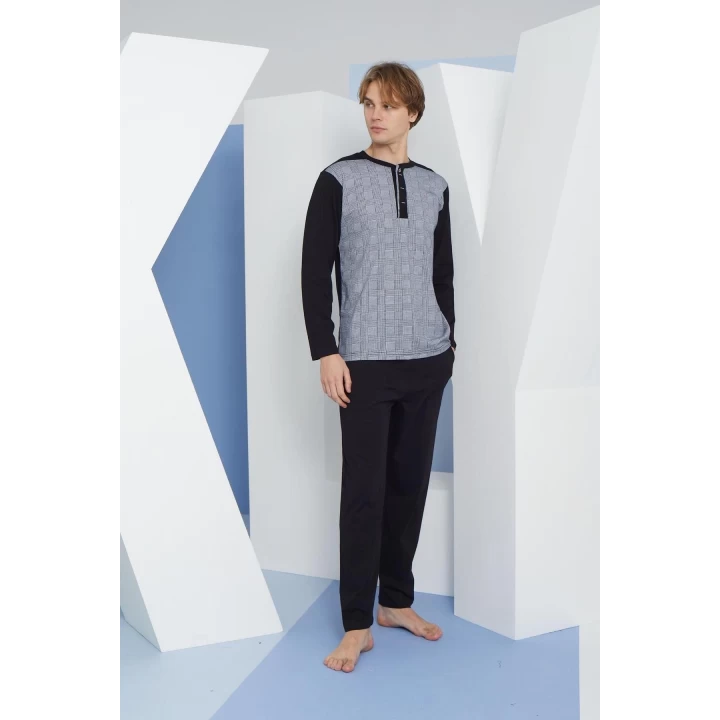 Erkek 9132 Battal  Erkek   Midi Yaka Pijama Takımı
