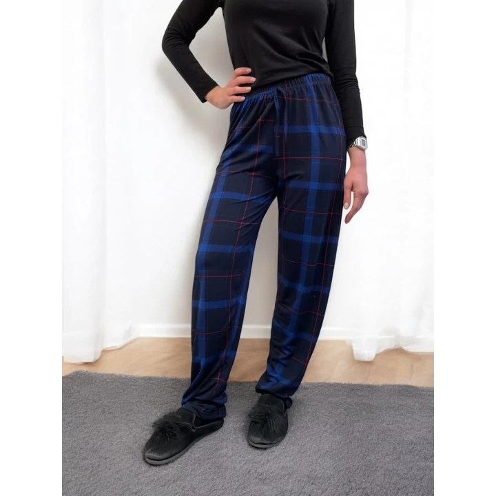 Freshness 801 Bayan Beli Lastikli Ekose Süet Tek Pijama Altı