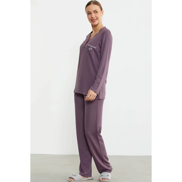 Sementa 76438 Yarım Düğmeli Cep Detaylı Pijama Takım