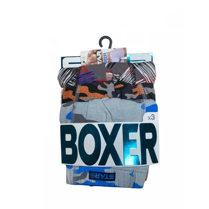 Star 106 Desenli Pamuklu Kemer Likralı 3lü Boxer
