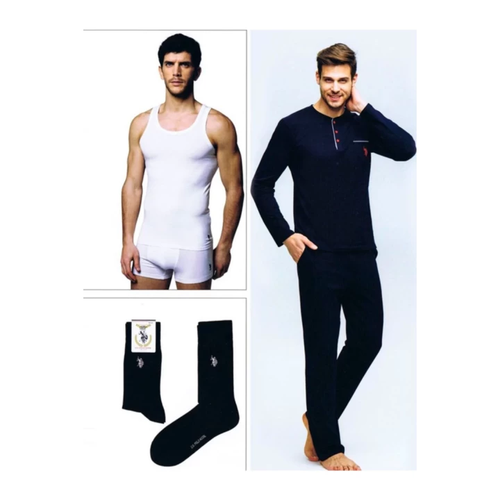Us Polo 17394 Erkek  Uzun Kol Pijama Çeyiz Takımı