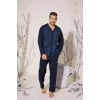 Erkek 8025 Erkek   V Yaka Boydan Düğmeli Pijama Takımı
