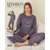 Lindros 05006 Raporlu Polar Kumaş Uzun Kol Pijama Takımı