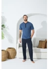 9513 Erkek  Midi Yaka Kısa Kol Pijama Takım