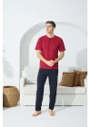 9514 Erkek  Midi Yaka Kısa Kol Pijama Takım