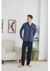 Erkek 9252 Erkek   V Yaka Boydan Düğmeli Pijama Takımı