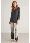 Nautıca W604 Kadın Patlı V Yaka Uzun Kollu Pijama Takımı