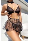 Nightlıght 3617 Zincirli Kalp Desenli Mini Etekli Sütyen Külot Takım