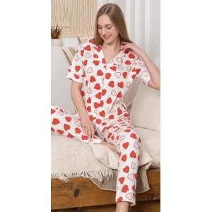 Alissa 6295 Kadın Kalp Desenli Patlı Pijama Takımı