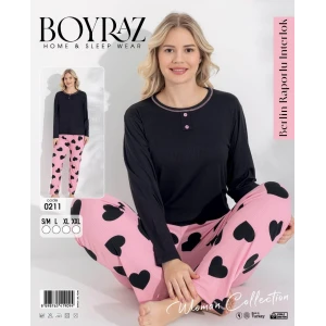 Boyraz 0211 Kadın Raporlu Uzun Kol Pijama Takımı