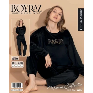 Boyraz 03096 Fransız Kadife Kumaş Uzun Kol Pijama Takımı
