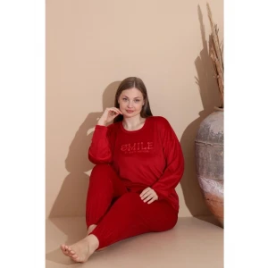 Boyraz 03130 Fransız Kadife Kumaş Uzun Kol Pijama Takımı