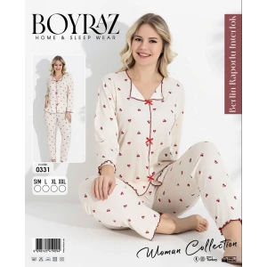 Boyraz 0331 Kadın Raporlu Uzun Kol Pijama Takımı