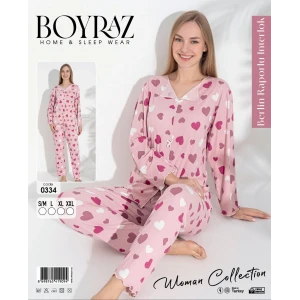 Boyraz 0334 Kadın Raporlu Uzun Kol Pijama Takımı