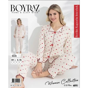 Boyraz 0335 Kadın Raporlu Uzun Kol Pijama Takımı