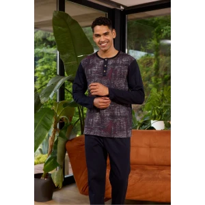 Erkek 8053 Erkek  Midi Yaka Uzun Kollu Pijama Takımı