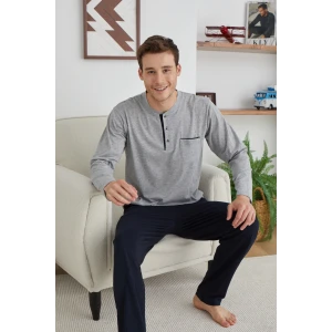 Erkek 9111 Battal  Erkek   Midi Yaka Pijama Takımı