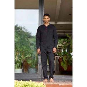 Erkek 9133 Erkek  Midi Yaka Uzun Kollu Pijama Takımı