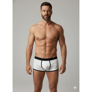 Erkek Beyaz Biyeli File Boxer