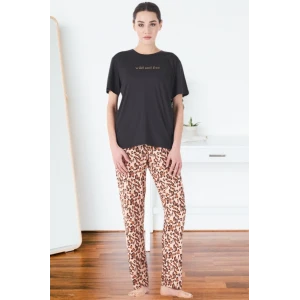 Estiva 25161 Kadın Marla Leoparlı Kısa Kol Pijama Takımı