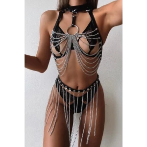 Harness 389 Fantezi Tasmalı Zincirli İç Giyim Takım