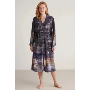 Nautıca W603 Kadın Baskılı Uzun Gecelik Ve Sabahlık Takımı
